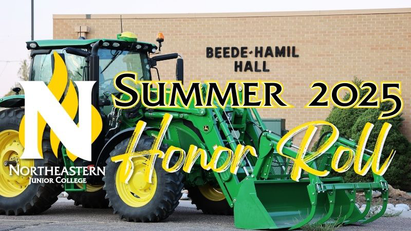 Tractor in front of Beede-Hamil Hall with NJC logo and Summer 2025 Honor Roll
