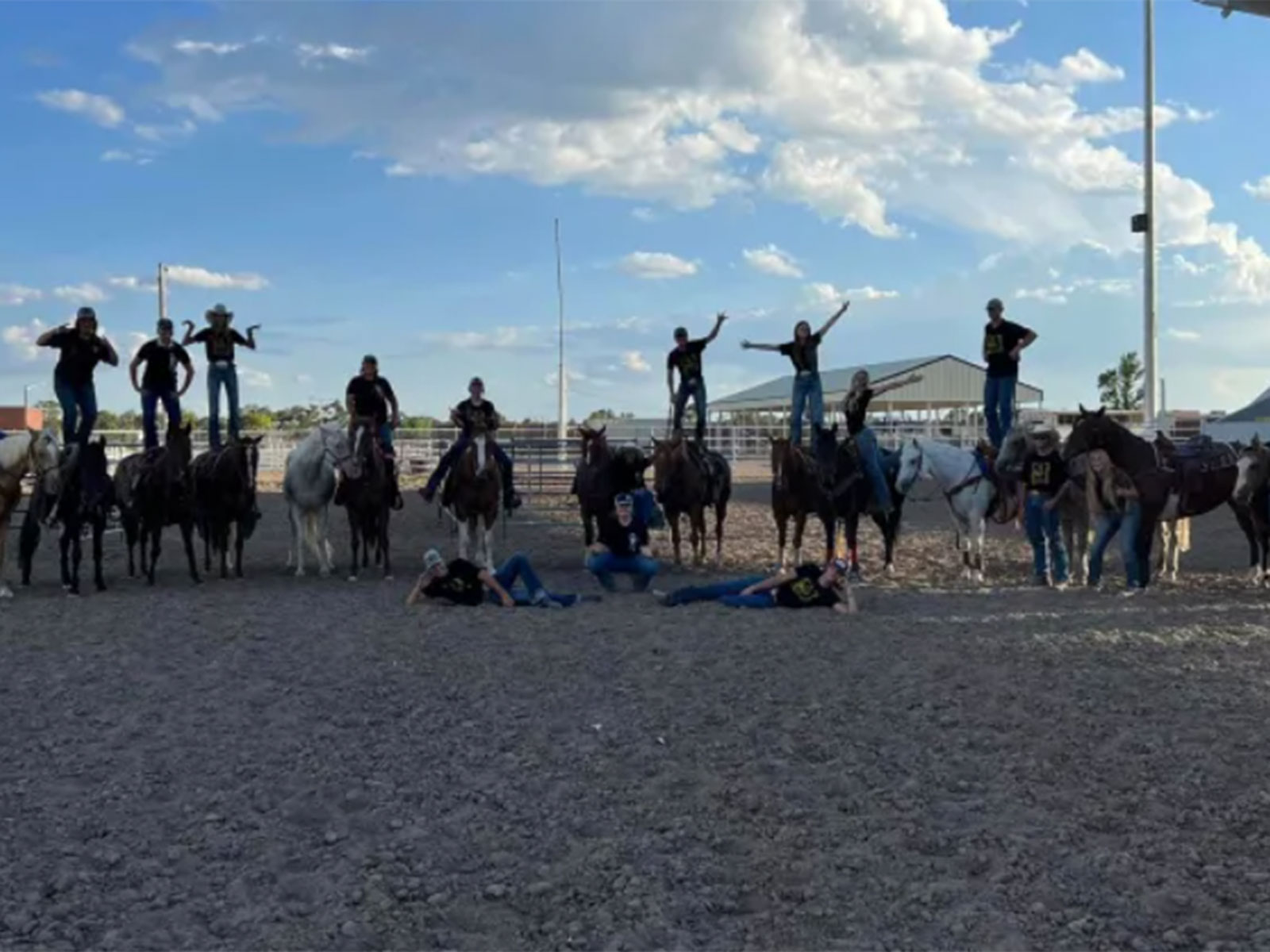Northeastern Junior College’s 2022-23 ranch horse versatility team has some fun during one of their practices.