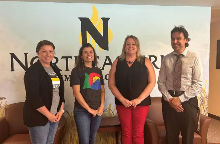 From Left to Right: Northeastern Junior College’s Andrea Orin (Director of Student Success), Kelly Kuntz (Education to Career Coordinator), Marylu Smith Dischner (Yuma Campus Director) and Sam Soliman (Vice President of Academic Affairs) enrolled students for courses on Friday at a fall registration open house in Yuma. 