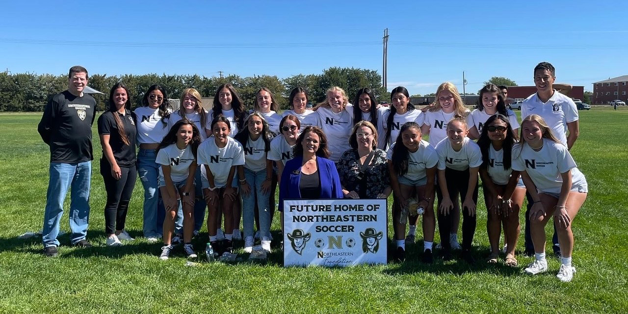 Northeastern Womens Soccer Team at the Groundbreaking Ceremony for the new soccer field at Plainsmen Park.