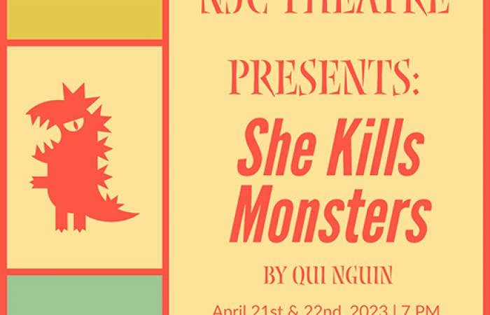 Flyer advertising Shel Kills Monsters performance presented by NJC Theater Group. 