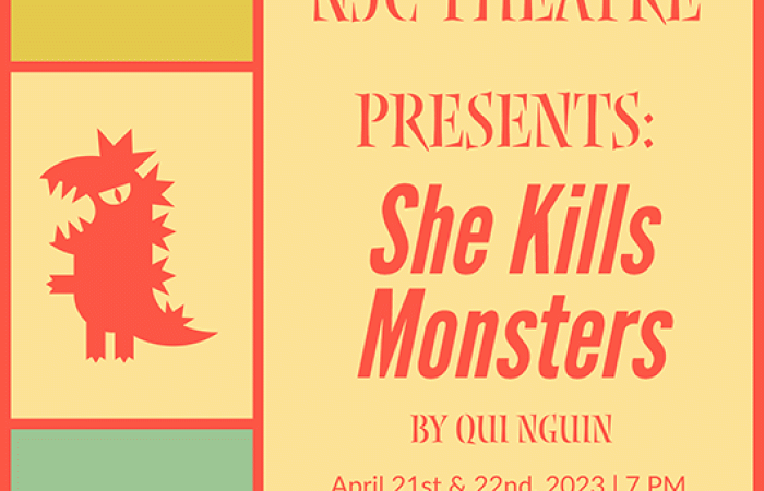 Flyer advertising Shel Kills Monsters performance presented by NJC Theater Group.