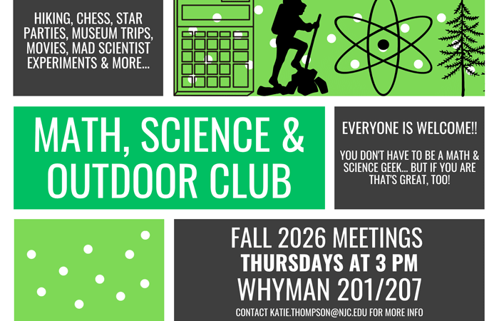 Math, Science & outdoor club Fall 2026 Meetings Thursdays at 3pm Whymann 201/207