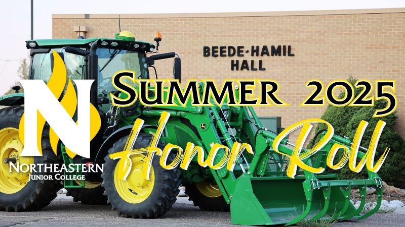 Tractor in front of Beede-Hamil Hall with NJC logo and Summer 2025 Honor Roll