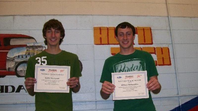 	 Will Richendifer, right, and Collin Brungardt, brought home top scores on the state qualifying exam for auto technology. NJC auto tech program.