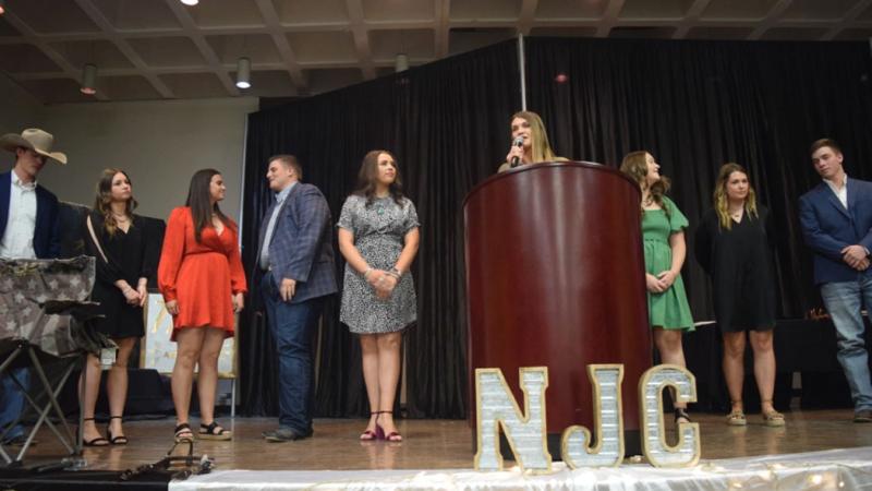 Northeastern Junior College livestock judging coach Lindsey McPeake recognizes the sophomore and freshmen teams at the 55th annual Agriculture Department Banquet Tuesday, May 2, 2023