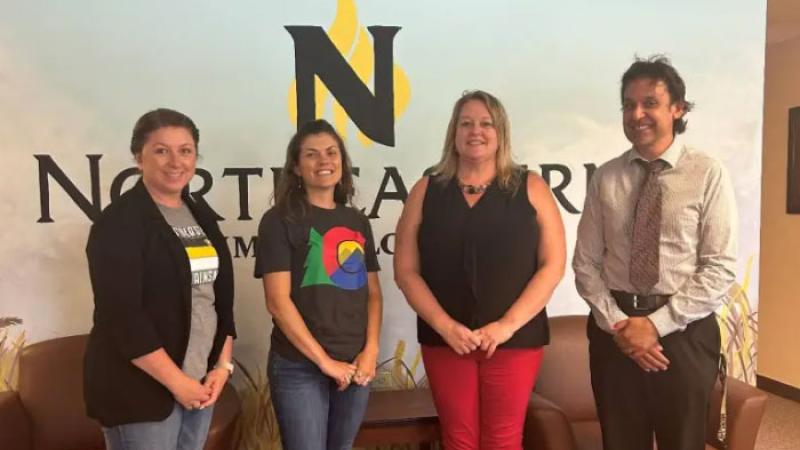 From Left to Right: Northeastern Junior College’s Andrea Orin (Director of Student Success), Kelly Kuntz (Education to Career Coordinator), Marylu Smith Dischner (Yuma Campus Director) and Sam Soliman (Vice President of Academic Affairs) enrolled students for courses on Friday at a fall registration open house in Yuma. 