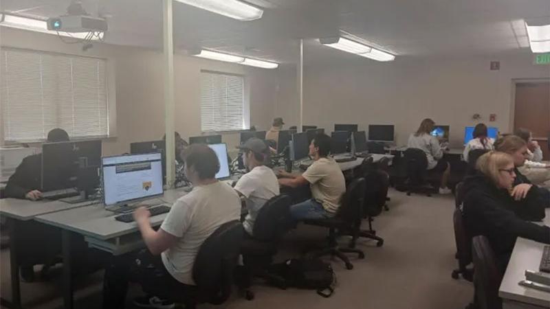 Northeastern Junior College students complete coursework in an English 1021 class that is taught online. The college recently greatly expanded its online course offerings, which has lead to a significant increase in online student enrollment and a four percent increase in total overall enrollment. 