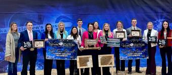 Northeastern Junior College livestock judging teams are pictured at the Nebraska Cattlemen’s Classic, in Kearney, Neb. The sophomore team was second high team overall, second high team reasons and second high team placings and the freshmen team was third high team overall and second high team placings. 