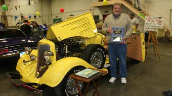 Jim Dorlan, now of Eaton, formerly of Sterling, won the People’s Choice Award for his bright yellow 1934 Dodge Convertible. 