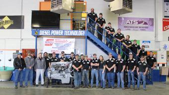 On the left: Jimmy Atencio, Garrett Sporhase and Arlan Scholl are pictured with the 2016-2017 NJC Diesel Technology Students.