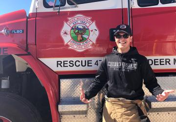 Benjamin Goff in front of his type 3 fire engine